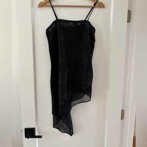 Zara Black Asymmetrical Lace Top size XS